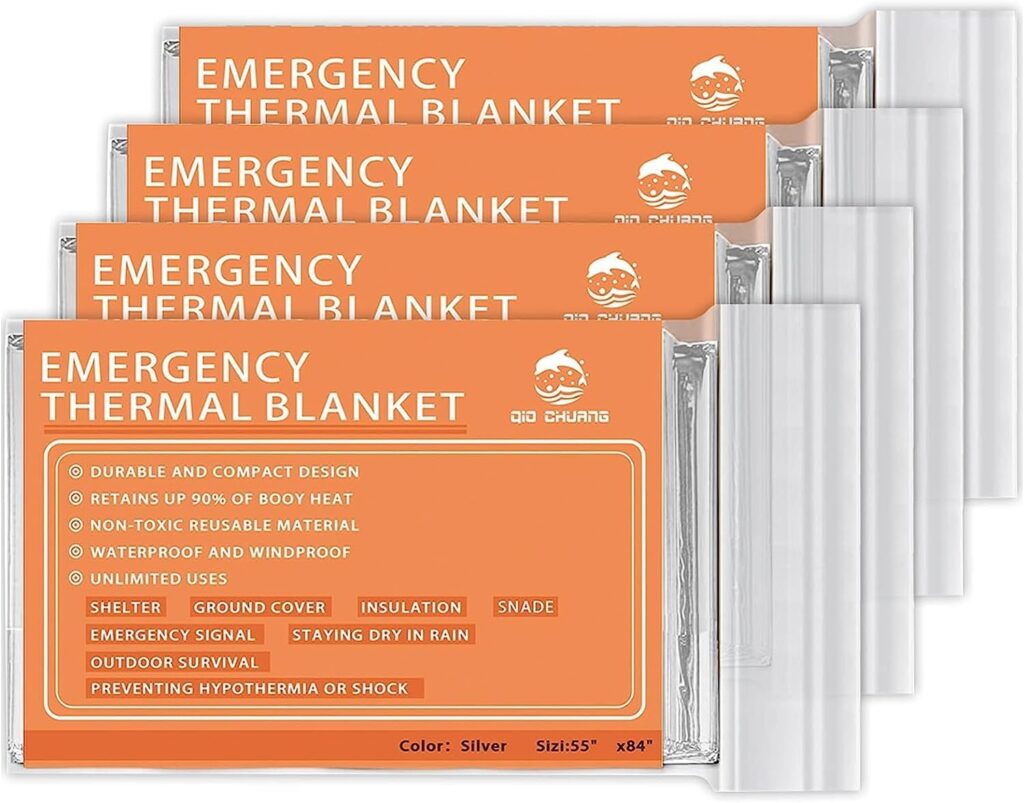 Emergency Mylar Thermal Blankets -Space Blanket Survival kit Camping Blanket (4-Pack). Perfect for Outdoors, Hiking, Survival, Bug Out Bag ,Marathons or First Aid 1 Emergency Mylar Thermal Blankets -Space Blanket Survival kit Camping Blanket (4-Pack). Perfect for Outdoors, Hiking, Survival, Bug Out Bag ,Marathons or First Aid 1