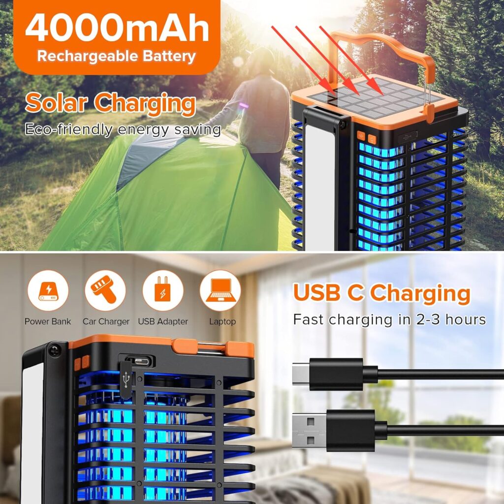 Solar Bug Zapper for Outdoor Indoor, Cordless Rechargeable Mosquito Zapper with Reading Lamp, 4200V High Powered Mosquito Killer Insect Fly Trap 4000mAh Battery for Home, Patio, Camping Black Solar Bug Zapper for Outdoor Indoor, Cordless Rechargeable Mosquito Zapper with Reading Lamp, 4200V High Powered Mosquito Killer Insect Fly Trap 4000mAh Battery for Home, Patio, Camping Black