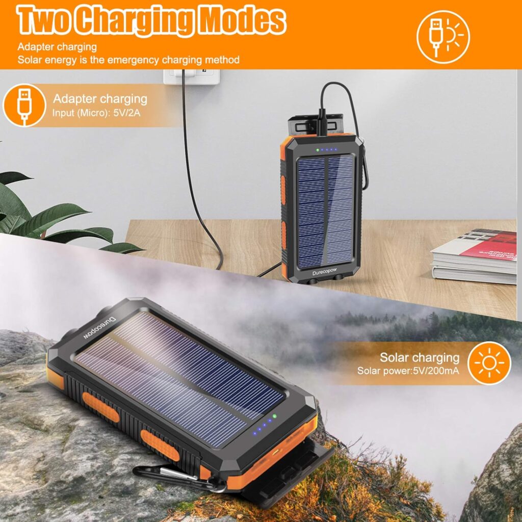 Solar Charger, 20000mAh Portable Outdoor Waterproof Solar Power Bank, Camping External Backup Battery Pack Dual 5V USB Ports Output, 2 Led Light Flashlight with Compass (Orange) Solar Charger, 20000mAh Portable Outdoor Waterproof Solar Power Bank, Camping External Backup Battery Pack Dual 5V USB Ports Output, 2 Led Light Flashlight with Compass (Orange)